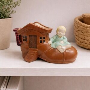 Vintage Porcelain Shoe House Planter Japan Kay B Child Figurine